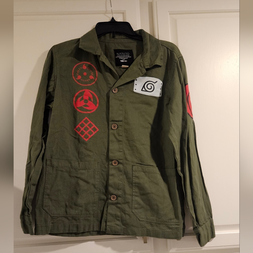 Naruto Shippuden Hidden Leaf Village Shinobi Button-Up Jacket- Olive